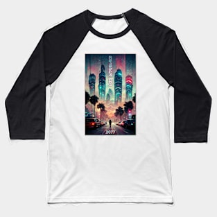 Neon Skyline - Cyberneon Vision of Los Angeles 2077 Baseball T-Shirt